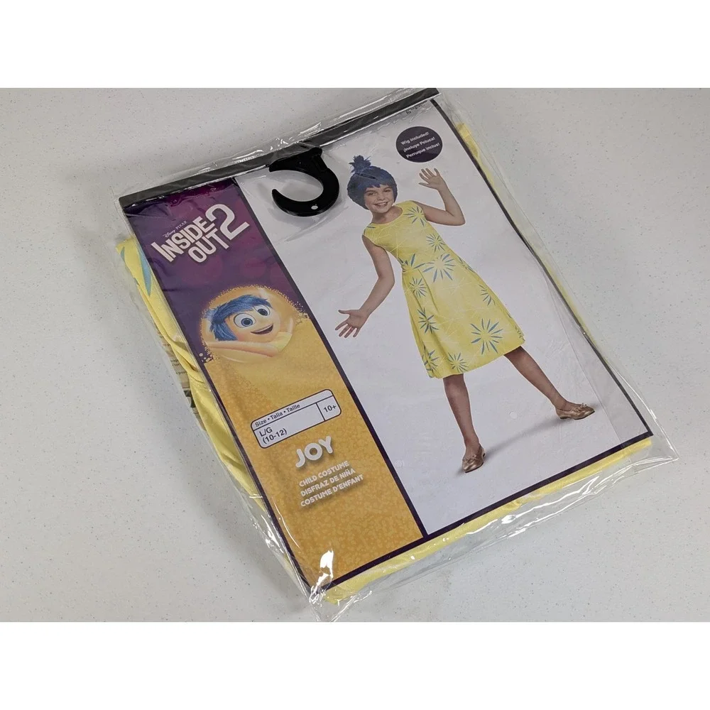 Disney Inside Out 2 Joy Child Girls Halloween Costume Dress + Wig Disguise Large